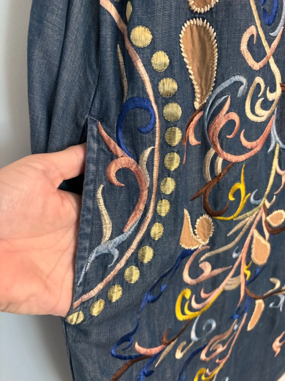 NWT Chelsea & Theodore Blue Boho Embroidered & Applique Dress - Picture 7 of 11
